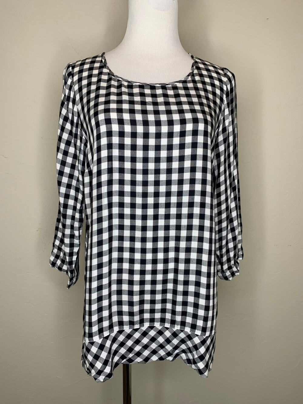 J. Jill Black White Gingham Sz XS Blouse Tunic